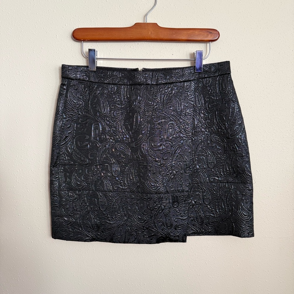 J.Crew Black Paisley Jacquard Mini Skirt Size 4 Brocade Textured